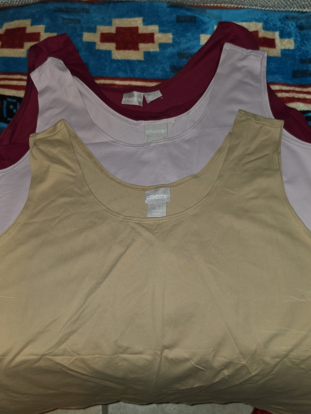 Chico's Tank Top Trio — Tan, Light Pinkish Lavender, Burgundy